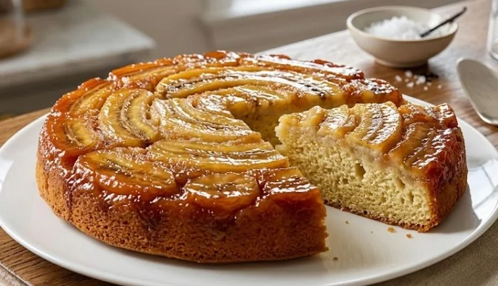 Mirisni preokrenuti kolač od banane iz tiganja