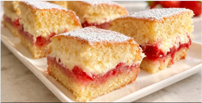 Mekani kolač sa jagodama i kremom Lagana poslastica iz pekare