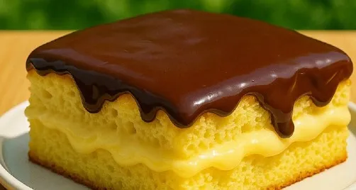 Domaći Boston Krem Kolač: Sočan Biskvit, Vanila i Čokoladna Glazura!