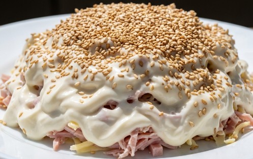 Kremasta Salata sa Susamom i Šunkom