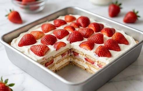 Brzi Kolač sa Jagodama: Nepečeni Osvežavajući Desert