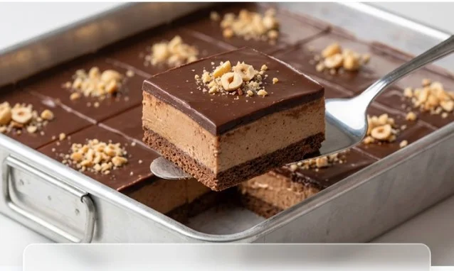 Kremaste lešnik kocke iz pleha: Bogati desert bez pečenja