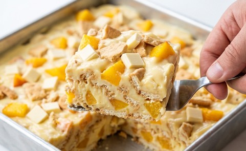 Brza Breskva torta sa lomljenim keksom: Najsočniji voćni desert iz pleha