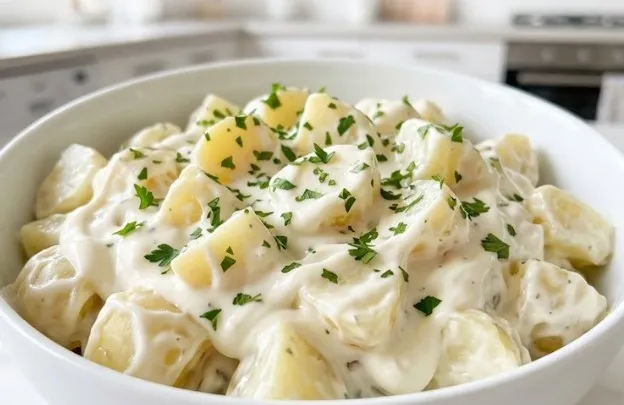 Kremasta krompir salata sa lukom: Baršunasti sklad nežnih biskvitnih kockica i aromatičnog dresinga